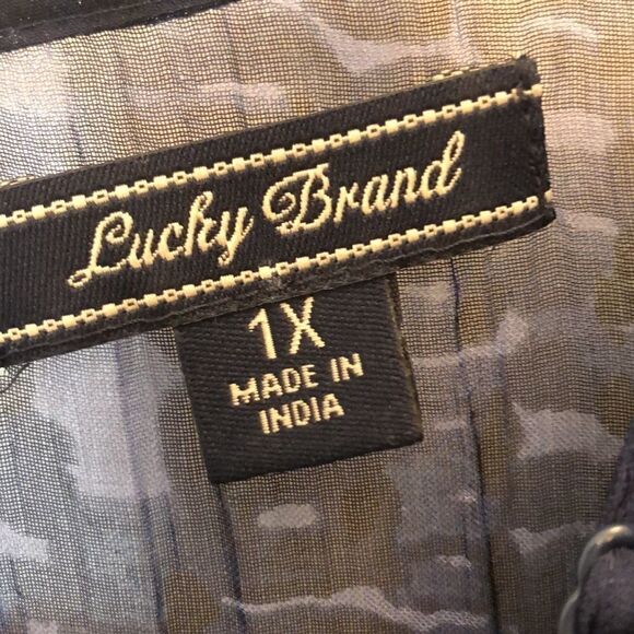 Lucky Brand dress Sz 1X. 2 layers w/slip Navy Blue Lightweight Flowy PTP 22 1/2” - Picture 3 of 16